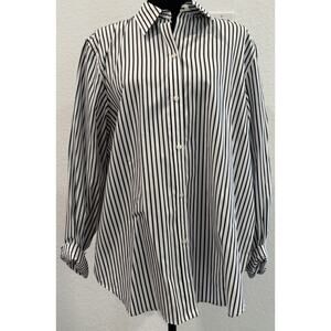 Chaps Black and White Striped No Iron Women’s Long Sleeve Button Down Blouse XL